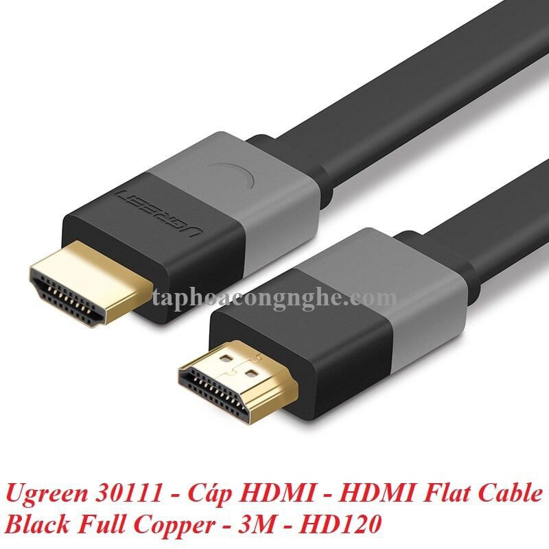 Ugreen 30111 3M màu Đen Cáp tín hiệu HDMI vỏ nhựa PVC cao cấp cáp dẹt HD120 30030111